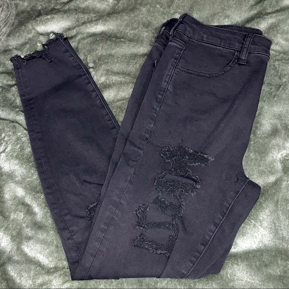 American Eagle Black High Waisted Ripped Jeans NE(X)T Level Stretch Size 12